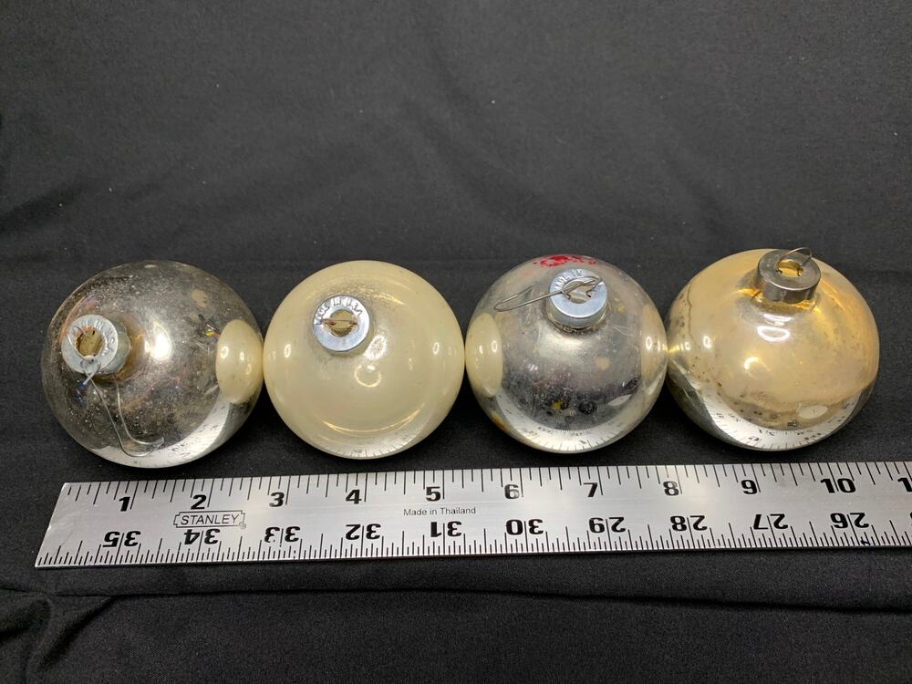 Vintage Glass Christmas Ball Ornaments Lot 4 Silver Gold Made in USA MCM